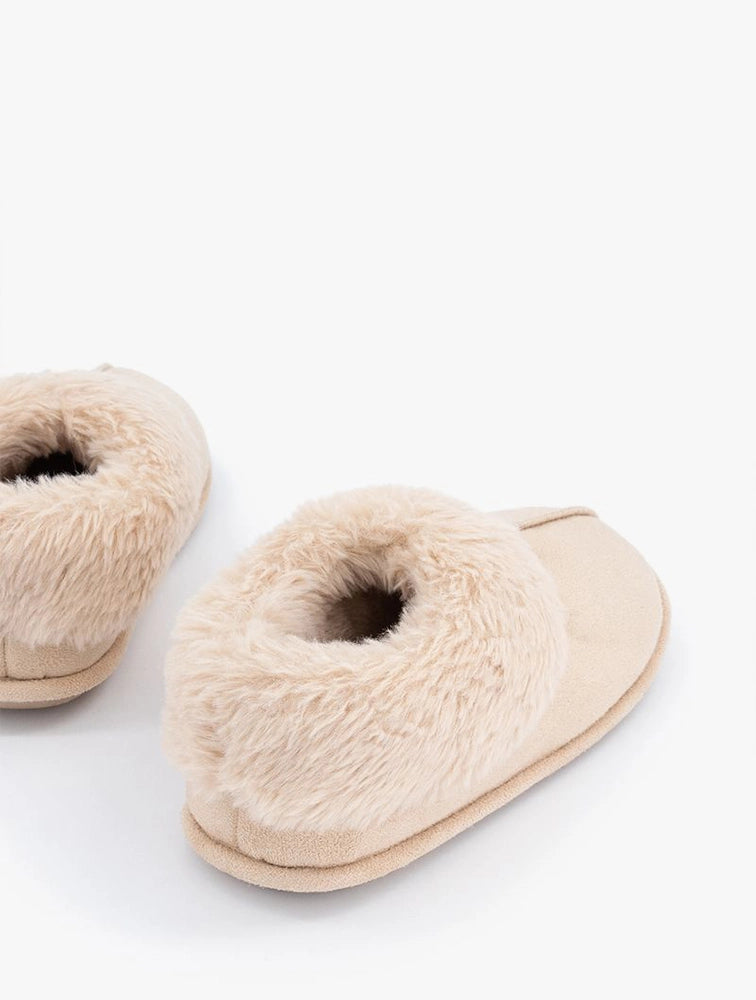 WOOLWORTHS Slippers Closed Fur Suede Stone