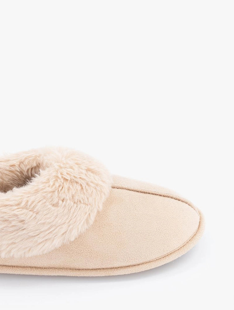 WOOLWORTHS Slippers Closed Fur Suede Stone