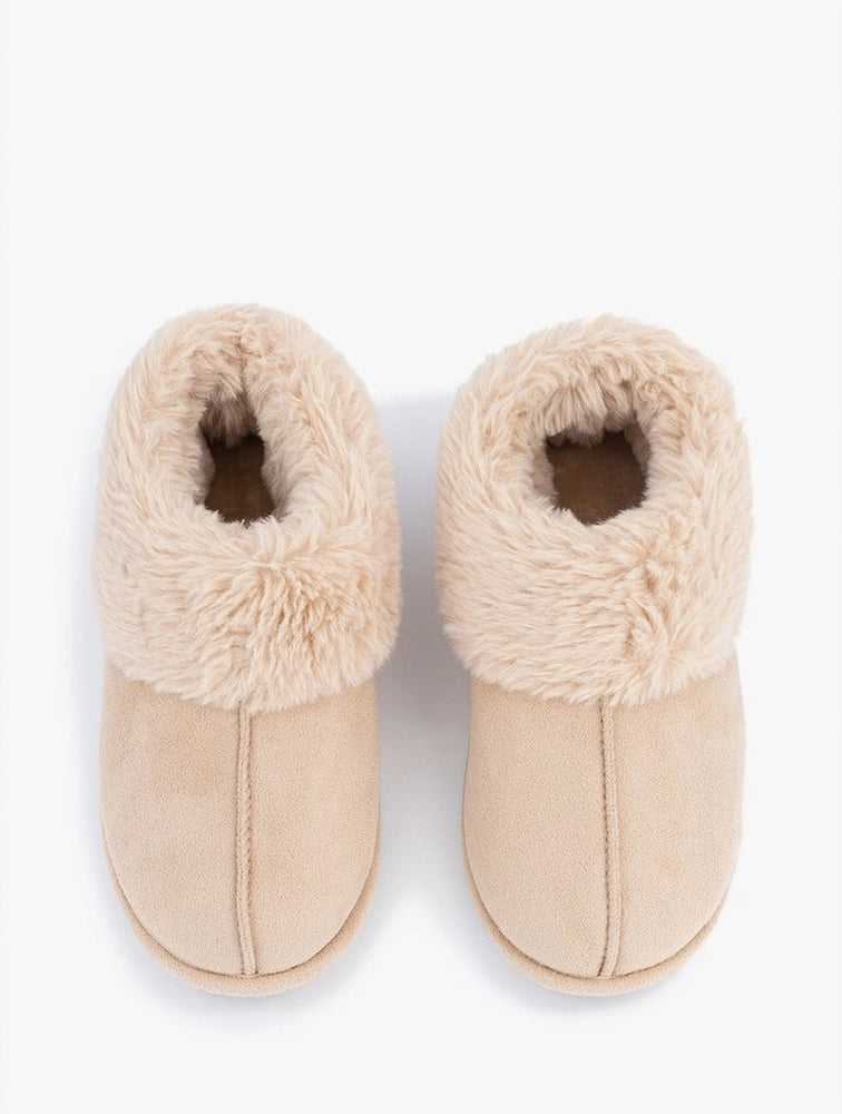 WOOLWORTHS Slippers Closed Fur Suede Stone