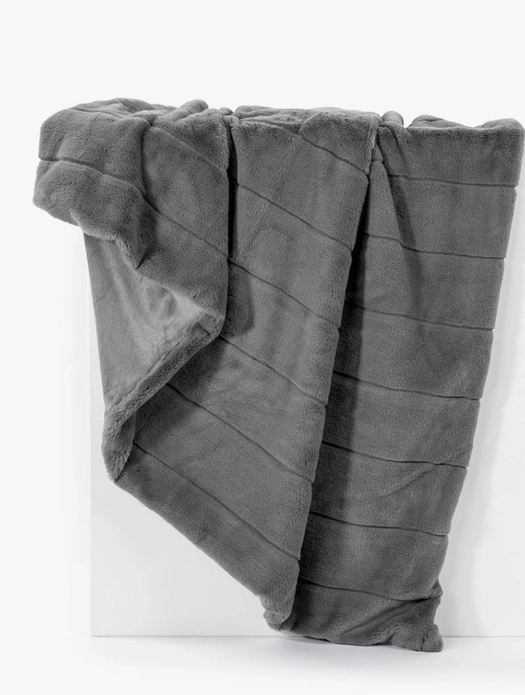 WOOLWORTHS Throw Faux Fur Striped Charcoal