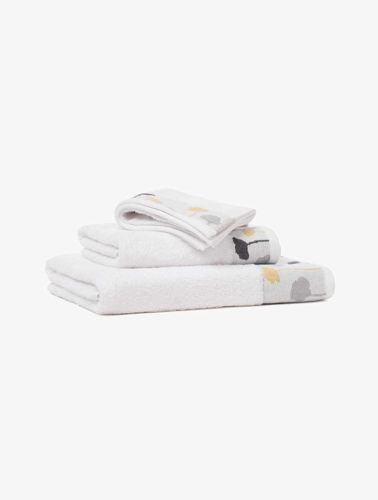 WOOLWORTHS Towel Set Poppy print border Cotton 3Piece White