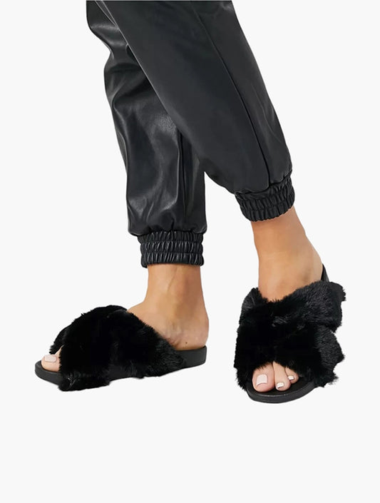 ASOS Slippers Crossover Fluffy Fiona Black