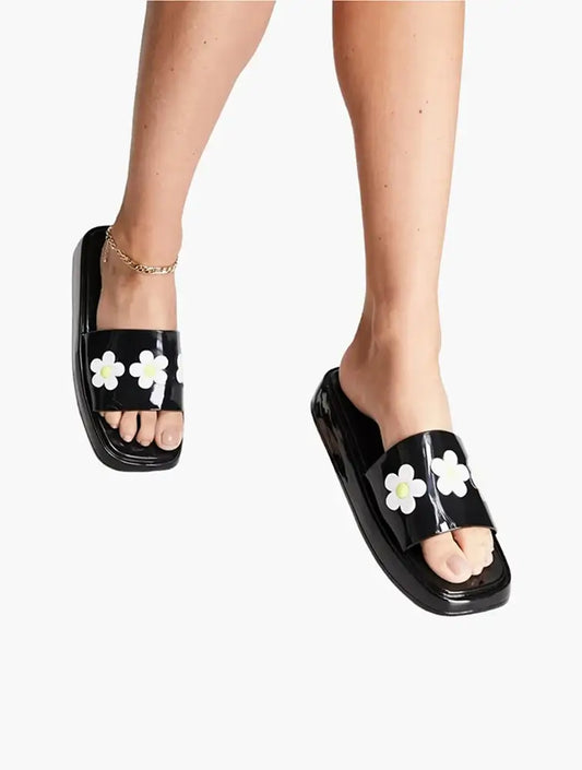 ASOS Sandals Floral Daisy Black