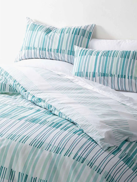 WOOLWORTHS Duvet Set Stripe Print Polycotton 144TC Aqua Riverside Queen