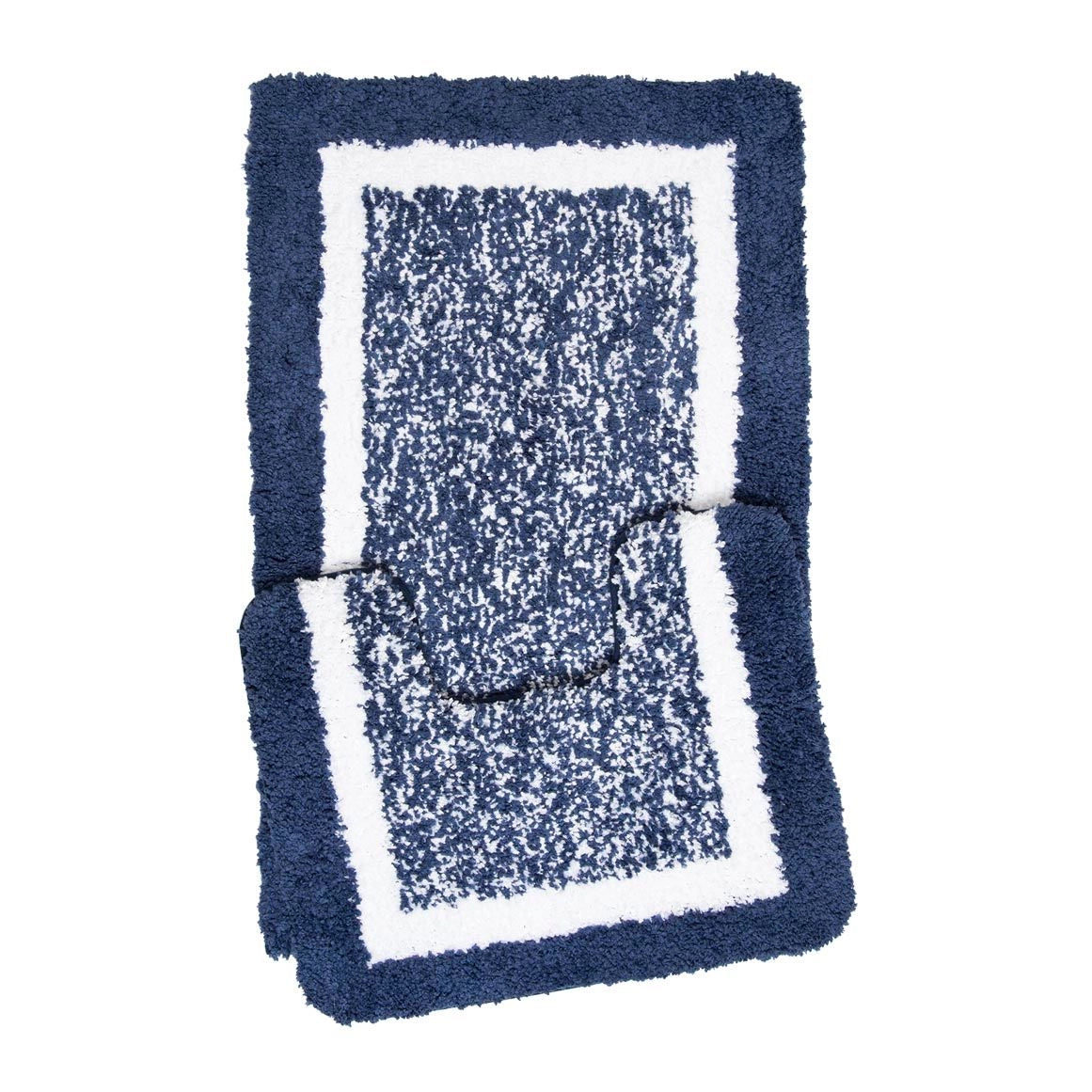 WOOLWORTHS Bathmat & Pedestal Blue Border Mélange Set