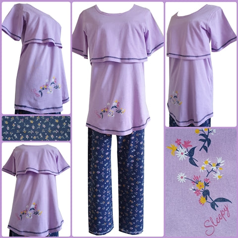 FS Ladies Breastfeeding SS Flower Lilac & Navy