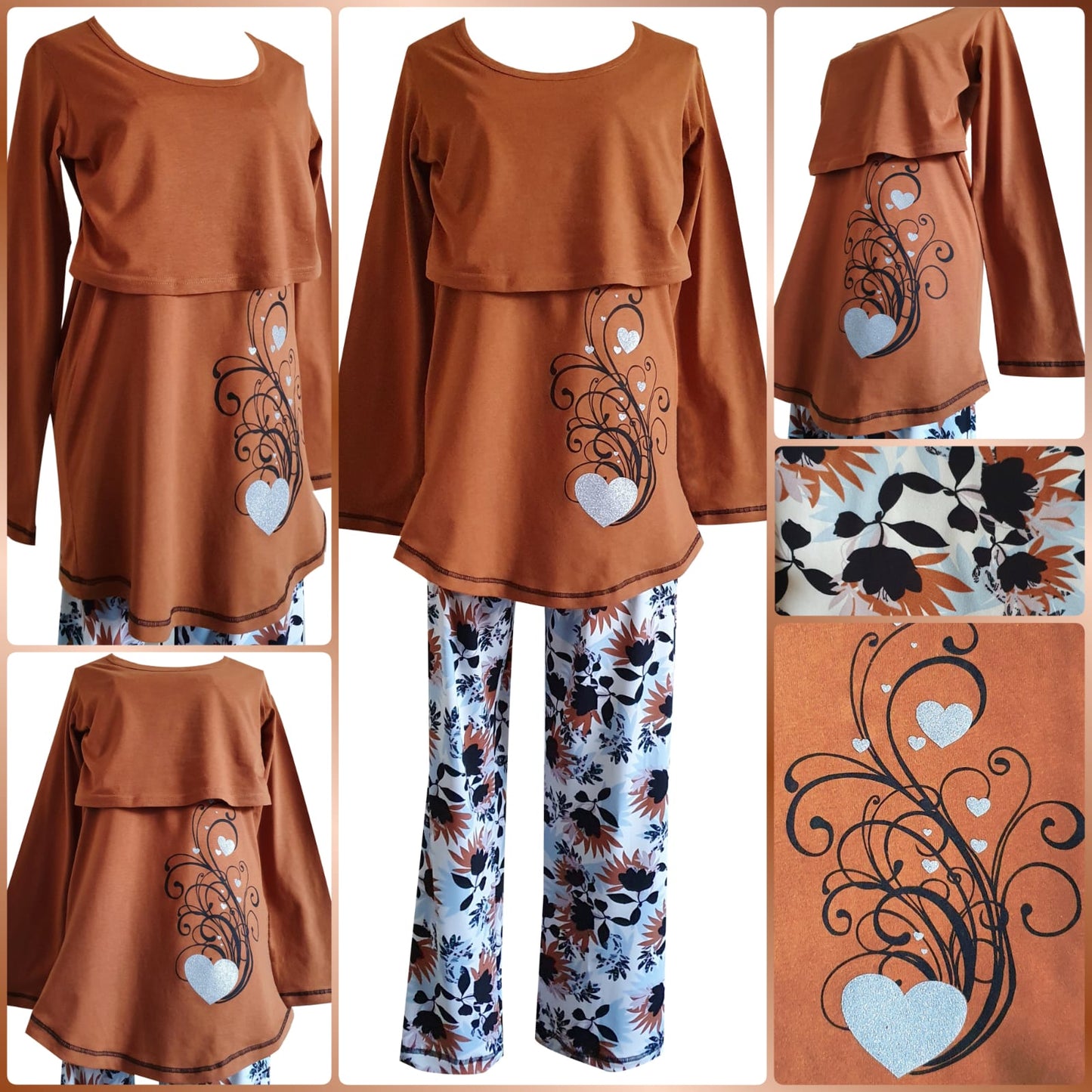 FS Ladies Breastfeeding LS Flower Rust, Black & Pale Blue