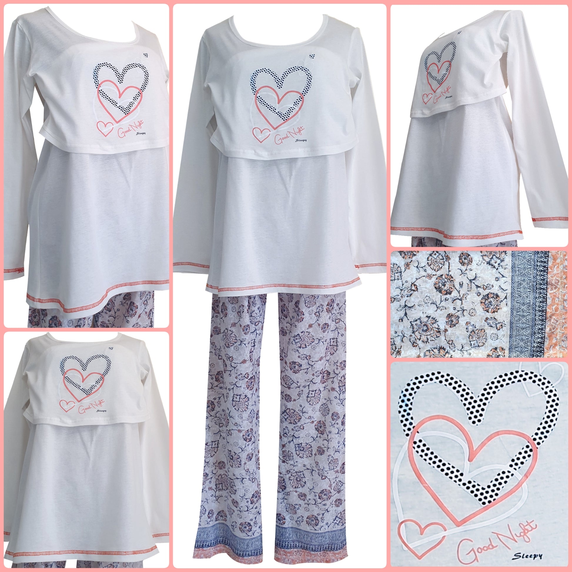 Shop the cozy FS Ladies Breastfeeding Long Sleeve Top in Blue & Coral, designed for comfort with a convenient flap for nursing. Perfect nightwear!