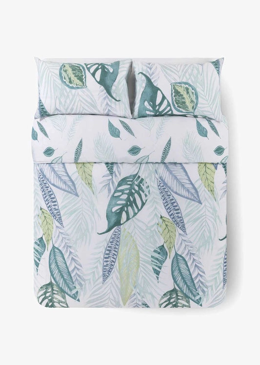 WOOLWORTHS Duvet Cover Set Green Tropical Leaves 144TC Super King