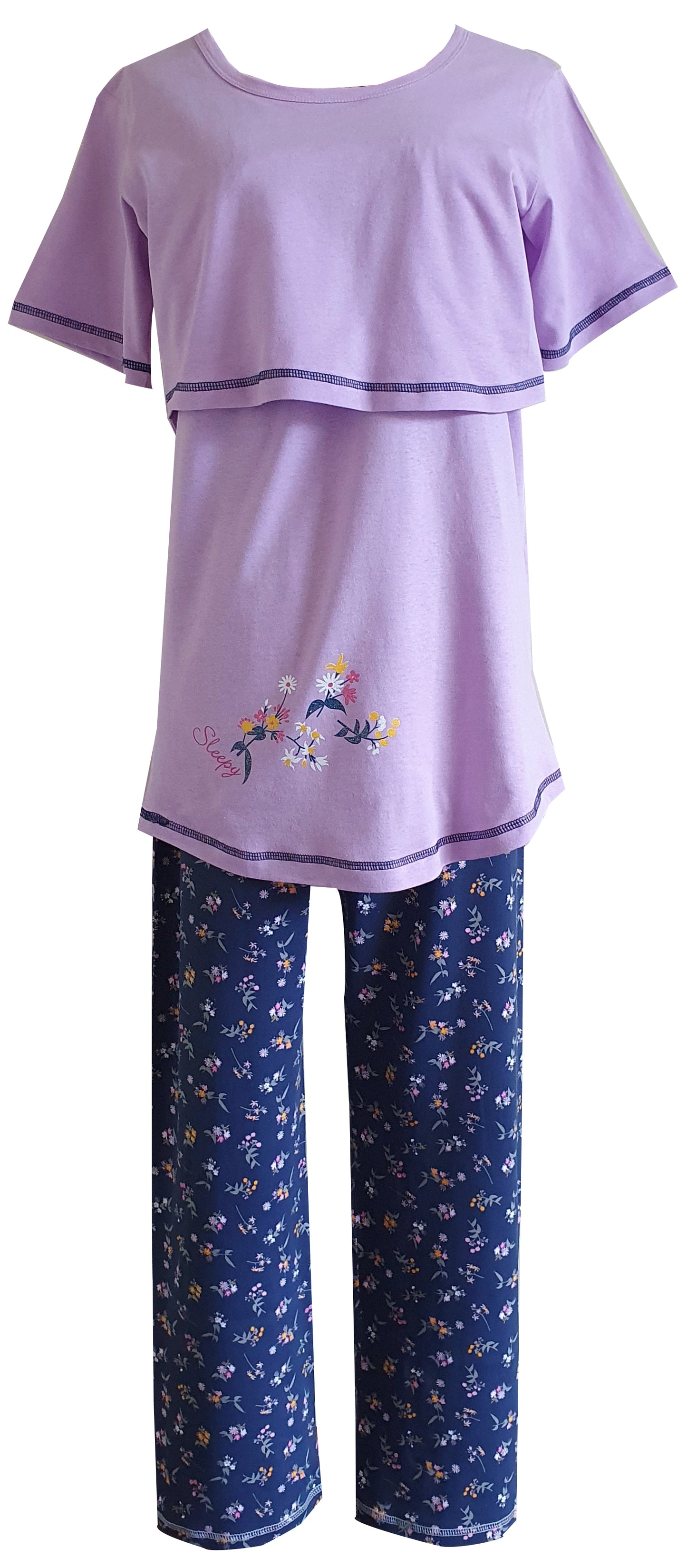 FS Ladies Breastfeeding SS Flower Lilac & Navy