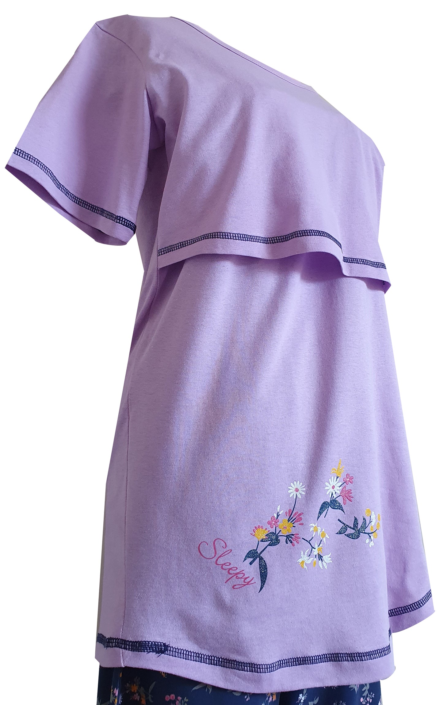 FS Ladies Breastfeeding SS Flower Lilac & Navy