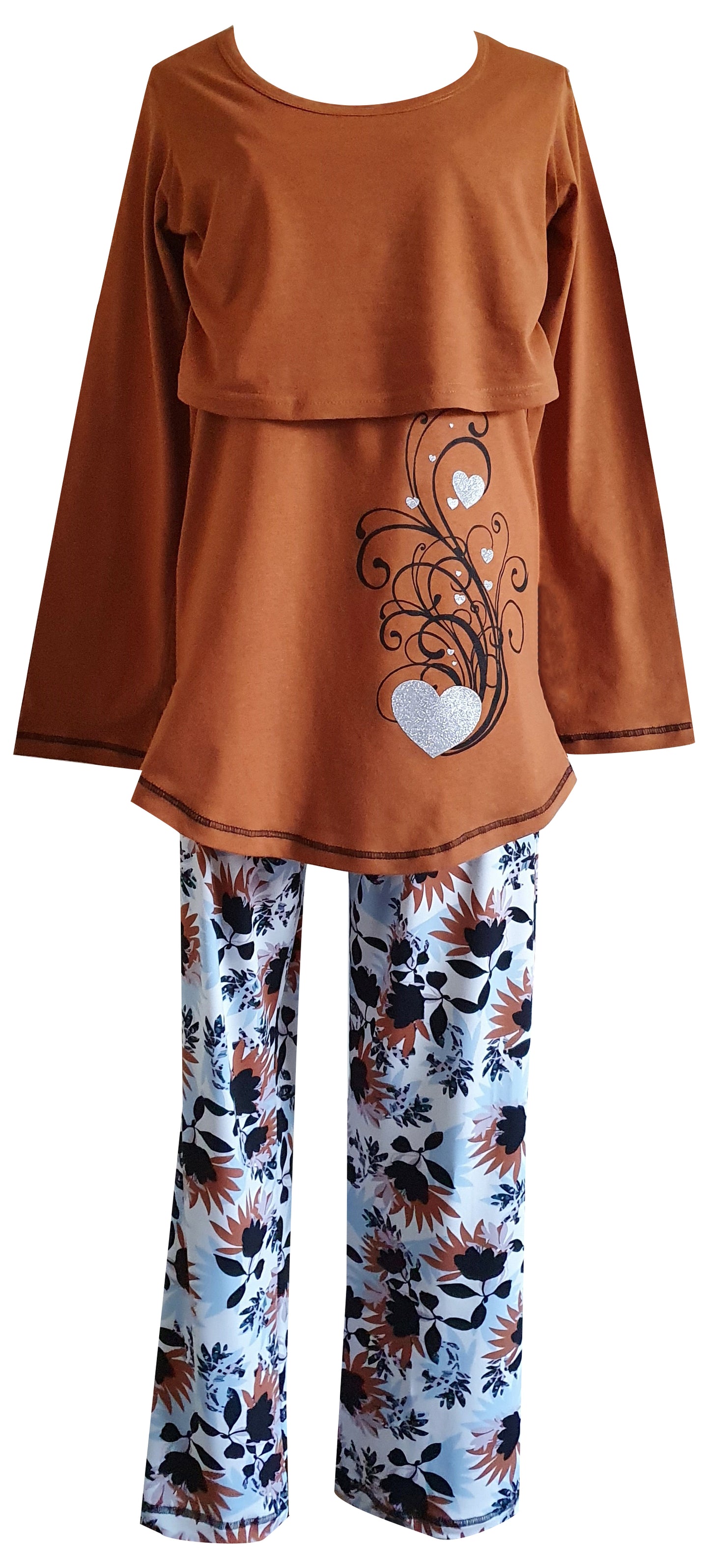 FS Ladies Breastfeeding LS Flower Rust, Black & Pale Blue