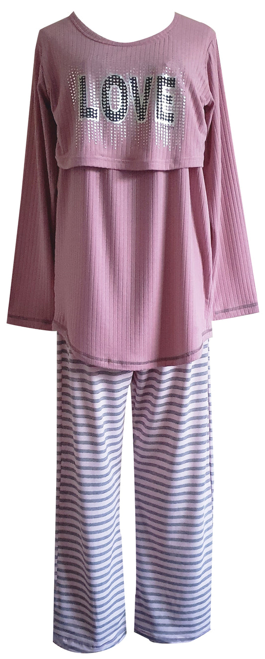 FS Ladies Breastfeeding LS Love Pink & Grey