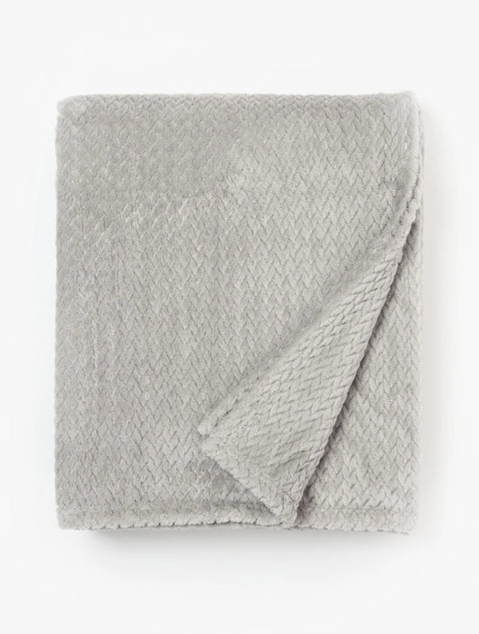 WOOLWORTHS Throw Herringbone Fleece Light Grey180x150cm