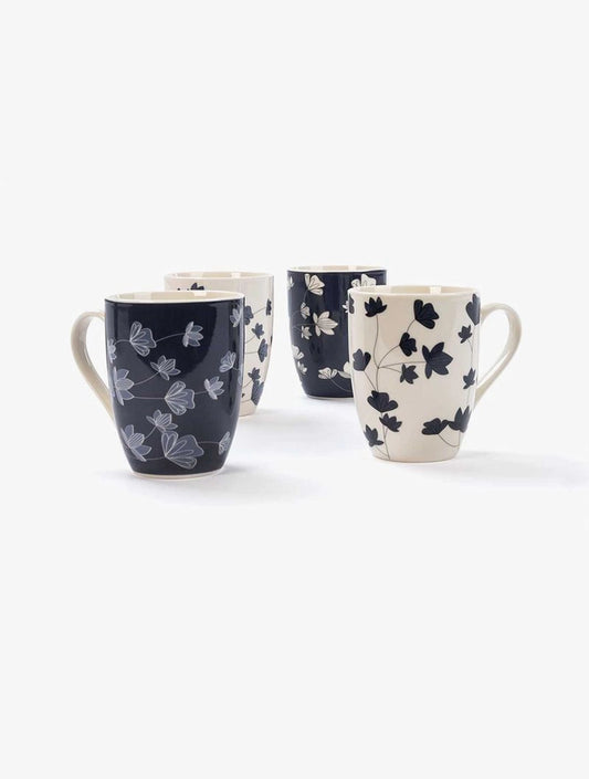 WOOLWORTHS Mugs Floral Indigo Scandi 4 Pack