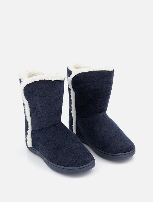 WOOLWORTHS Slippers Boots Borg Trim Navy