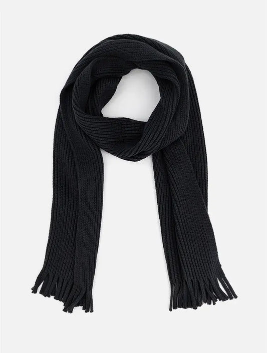 WOOLWORTHS Scarf Knit Fringed Rib Navy