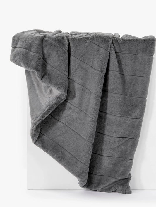 WOOLWORTHS Throw Faux Fur Striped Charcoal